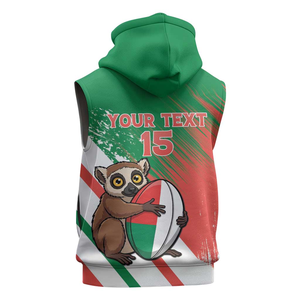 Madagascar Rugby Custom Sleeveless Zip Hoodie Allez Les Makis - African Pride