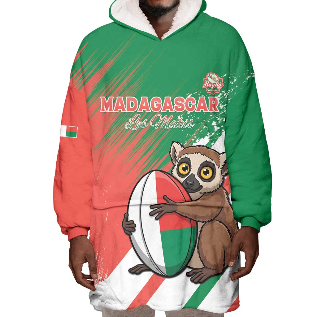 Madagascar Rugby Custom Wearable Blanket Hoodie Allez Les Makis - African Pride