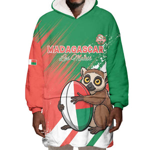 Madagascar Rugby Custom Wearable Blanket Hoodie Allez Les Makis - African Pride