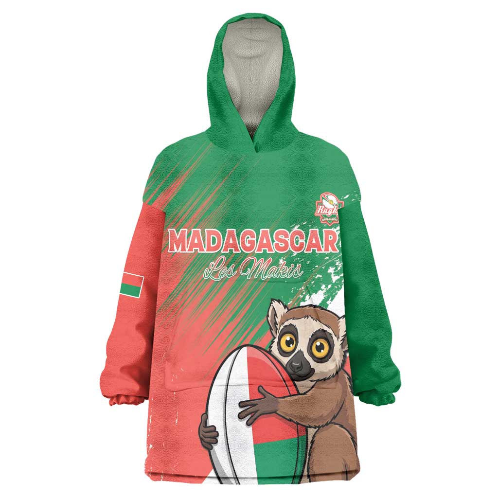 Madagascar Rugby Custom Wearable Blanket Hoodie Allez Les Makis - African Pride