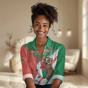 Madagascar Rugby Custom Women Casual Shirt Allez Les Makis - African Pride