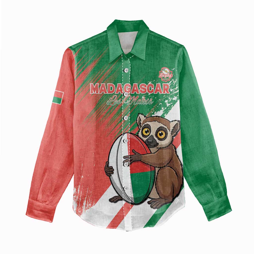 Madagascar Rugby Custom Women Casual Shirt Allez Les Makis - African Pride