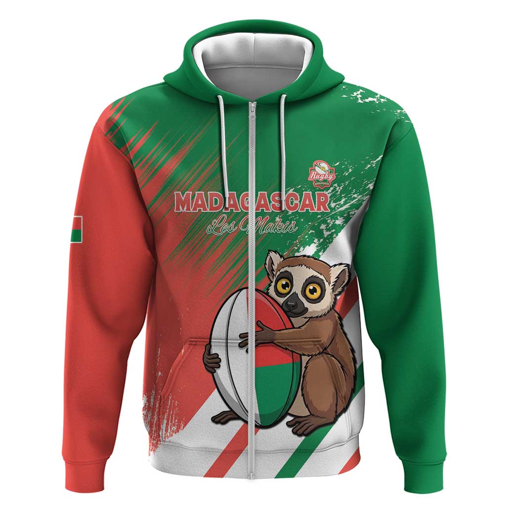 Madagascar Rugby Custom Zip Hoodie Allez Les Makis - African Pride