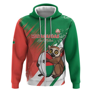 Madagascar Rugby Custom Zip Hoodie Allez Les Makis - African Pride