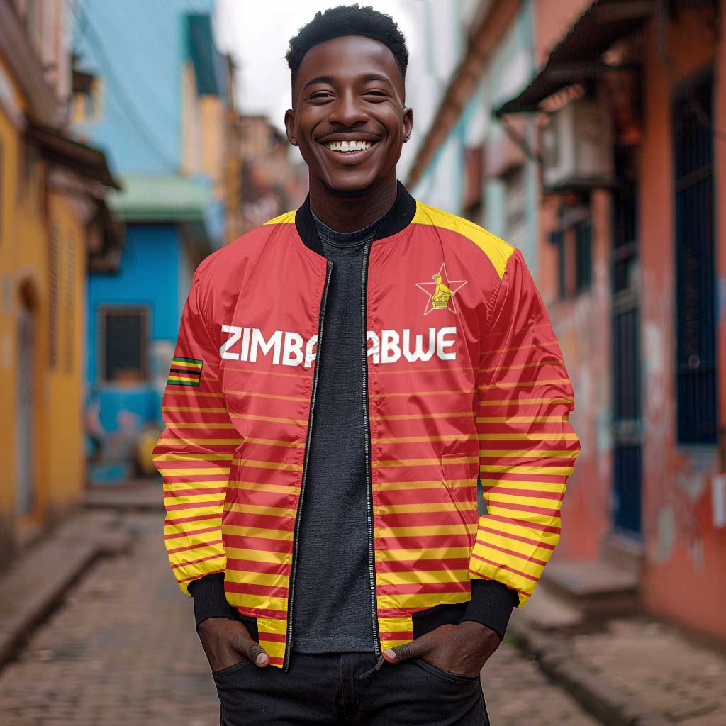 Custom Zimbabwe Cricket Bomber Jacket Come On Chevrons - African Pride