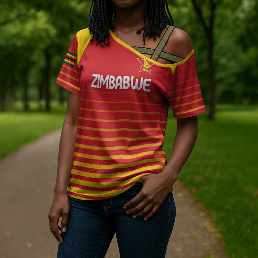 Custom Zimbabwe Cricket Cross Shoulder Shirt Go Chevrons Go