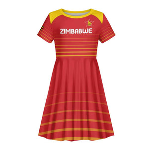 Custom Zimbabwe Cricket Kid Short Sleeve Dress Come On Chevrons - African Pride