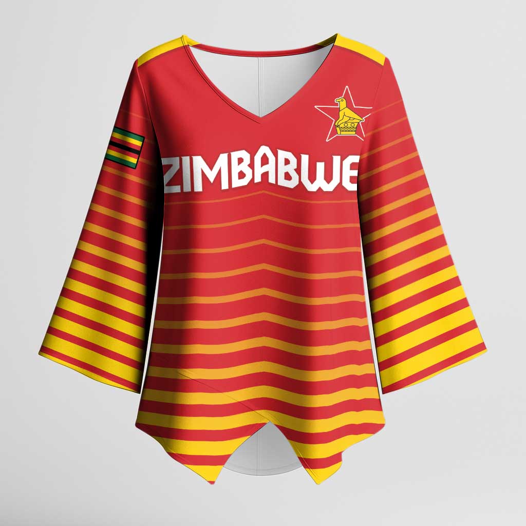 Custom Zimbabwe Cricket Kimono Sleeve Blouse Go Chevrons Go