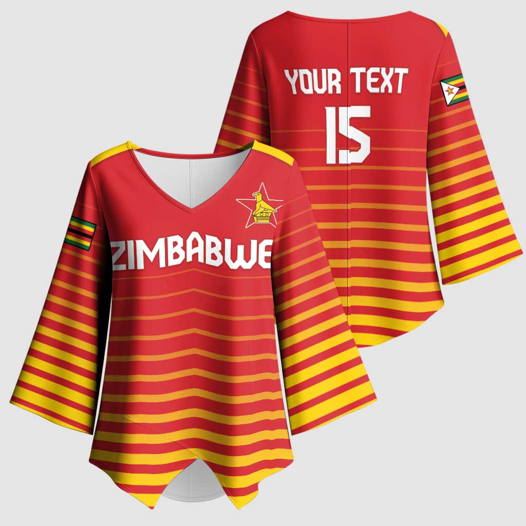 Custom Zimbabwe Cricket Kimono Sleeve Blouse Go Chevrons Go