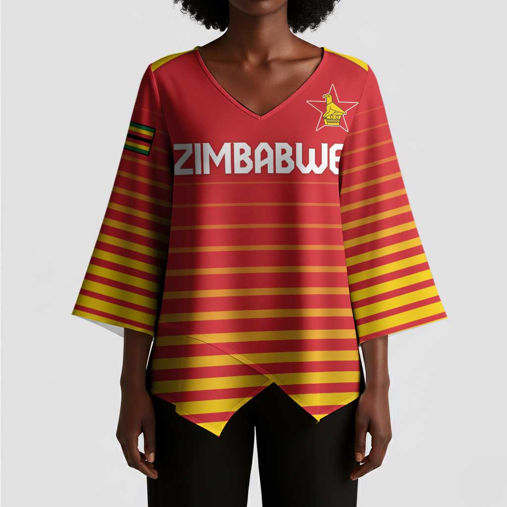 Custom Zimbabwe Cricket Kimono Sleeve Blouse Go Chevrons Go