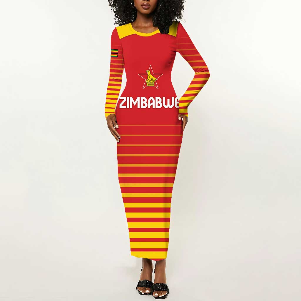 Custom Zimbabwe Cricket Long Sleeve Bodycon Dress Come On Chevrons - African Pride