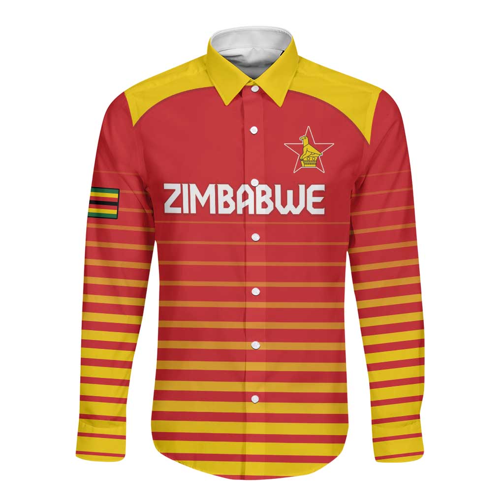 Custom Zimbabwe Cricket Long Sleeve Button Shirt Come On Chevrons - African Pride