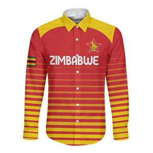 Custom Zimbabwe Cricket Long Sleeve Button Shirt Come On Chevrons - African Pride