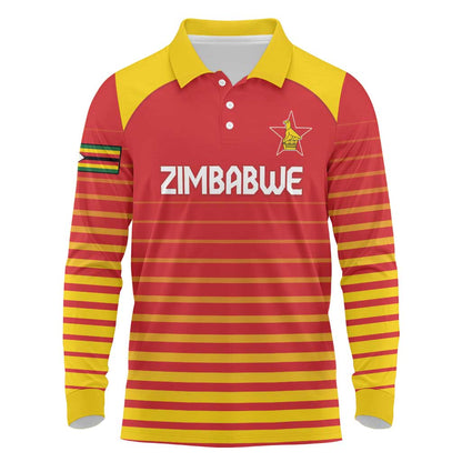 Custom Zimbabwe Cricket Long Sleeve Polo Shirt Come On Chevrons - African Pride