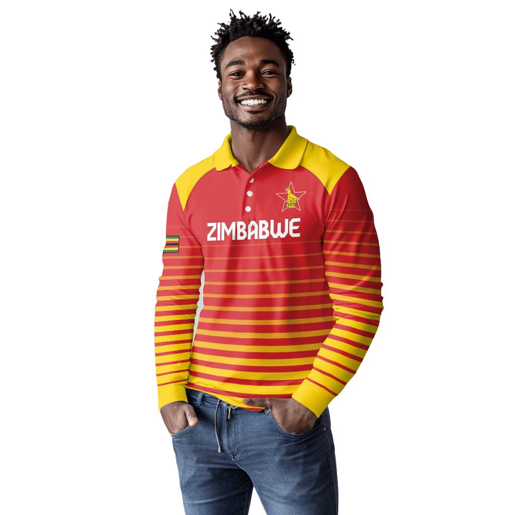 Custom Zimbabwe Cricket Long Sleeve Polo Shirt Come On Chevrons - African Pride