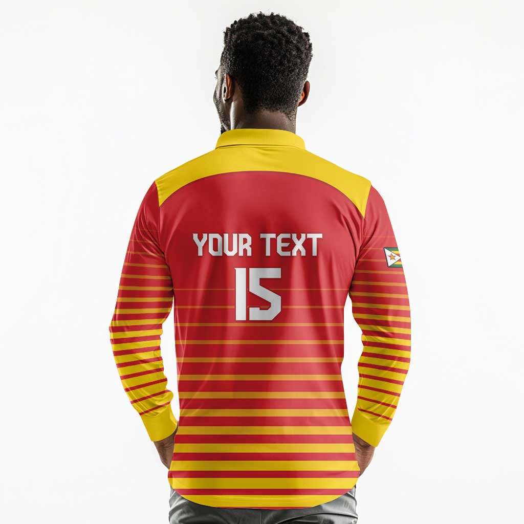 Custom Zimbabwe Cricket Long Sleeve Polo Shirt Come On Chevrons - African Pride