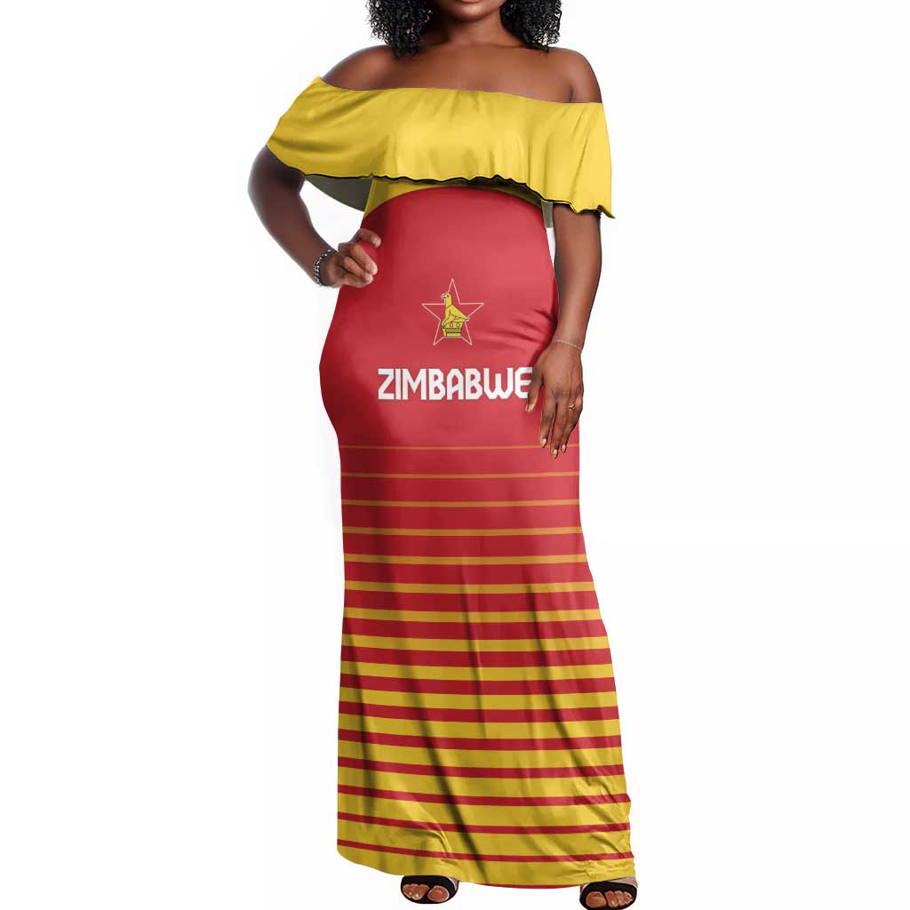 Custom Zimbabwe Cricket Off Shoulder Maxi Dress Come On Chevrons - African Pride