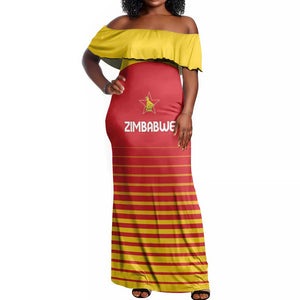Custom Zimbabwe Cricket Off Shoulder Maxi Dress Come On Chevrons - African Pride