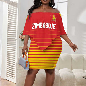 Custom Zimbabwe Cricket Off Shoulder Short Dress Come On Chevrons - African Pride