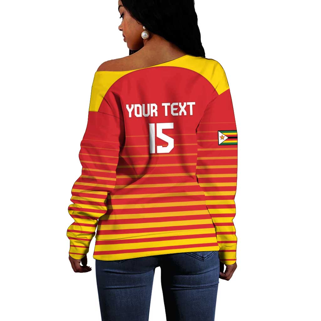 Custom Zimbabwe Cricket Off Shoulder Sweater Come On Chevrons - African Pride