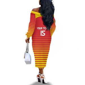 Custom Zimbabwe Cricket Off The Shoulder Long Sleeve Dress Come On Chevrons - African Pride