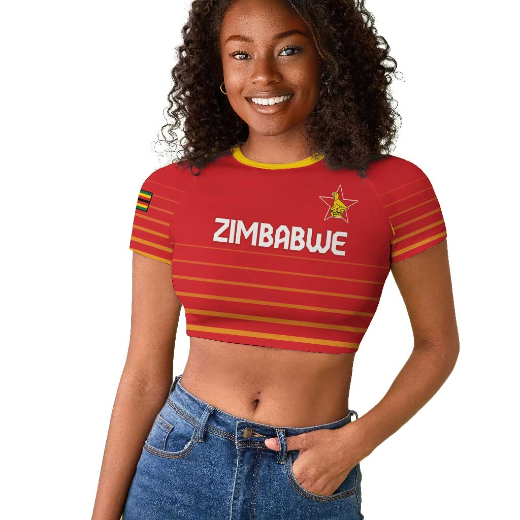Custom Zimbabwe Cricket Raglan Cropped T shirt Come On Chevrons - African Pride