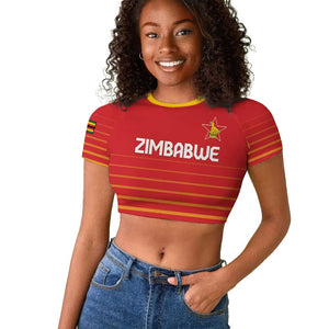 Custom Zimbabwe Cricket Raglan Cropped T shirt Come On Chevrons - African Pride