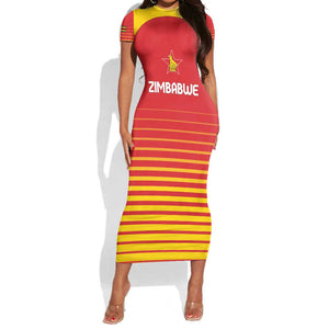 Custom Zimbabwe Cricket Short Sleeve Bodycon Dress Come On Chevrons - African Pride
