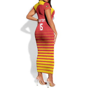 Custom Zimbabwe Cricket Short Sleeve Bodycon Dress Come On Chevrons - African Pride
