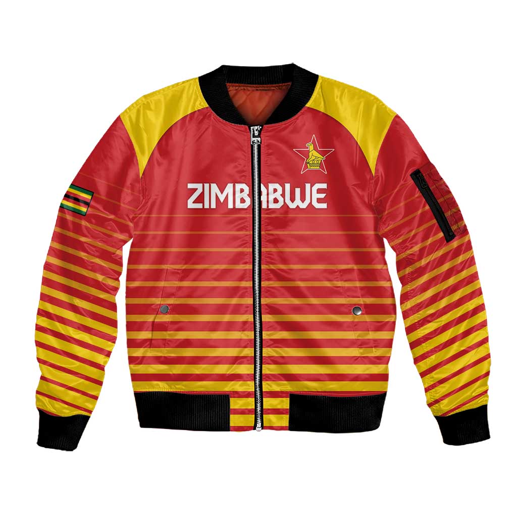 Custom Zimbabwe Cricket Sleeve Zip Bomber Jacket Come On Chevrons - African Pride