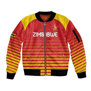 Custom Zimbabwe Cricket Sleeve Zip Bomber Jacket Come On Chevrons - African Pride