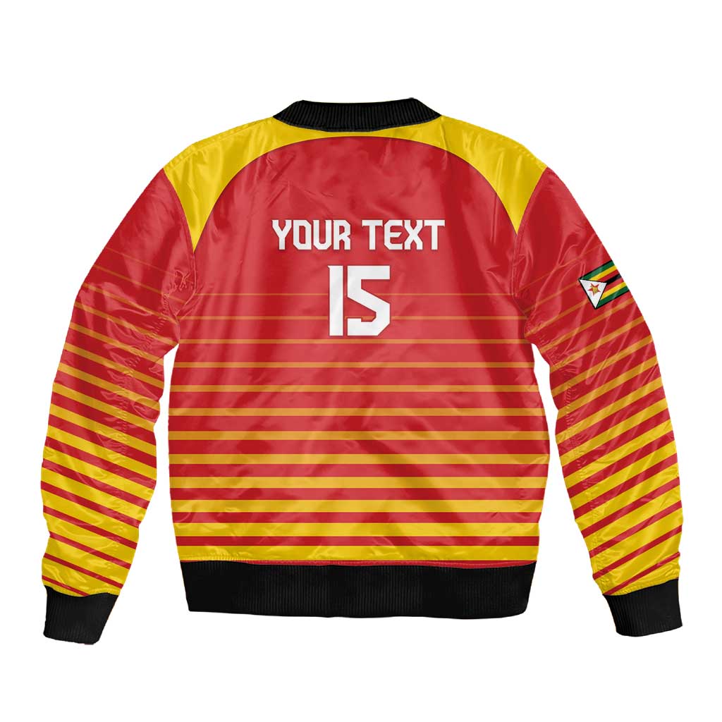 Custom Zimbabwe Cricket Sleeve Zip Bomber Jacket Come On Chevrons - African Pride