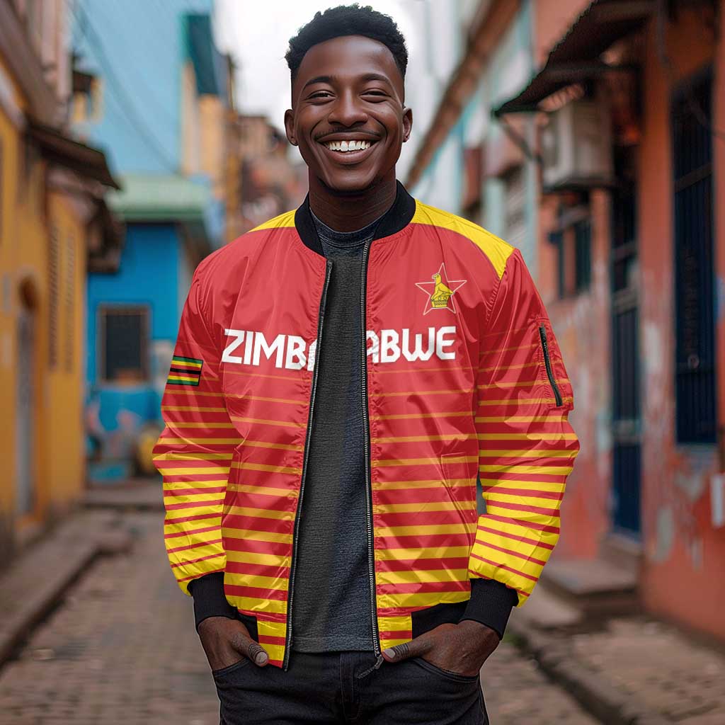 Custom Zimbabwe Cricket Sleeve Zip Bomber Jacket Come On Chevrons - African Pride