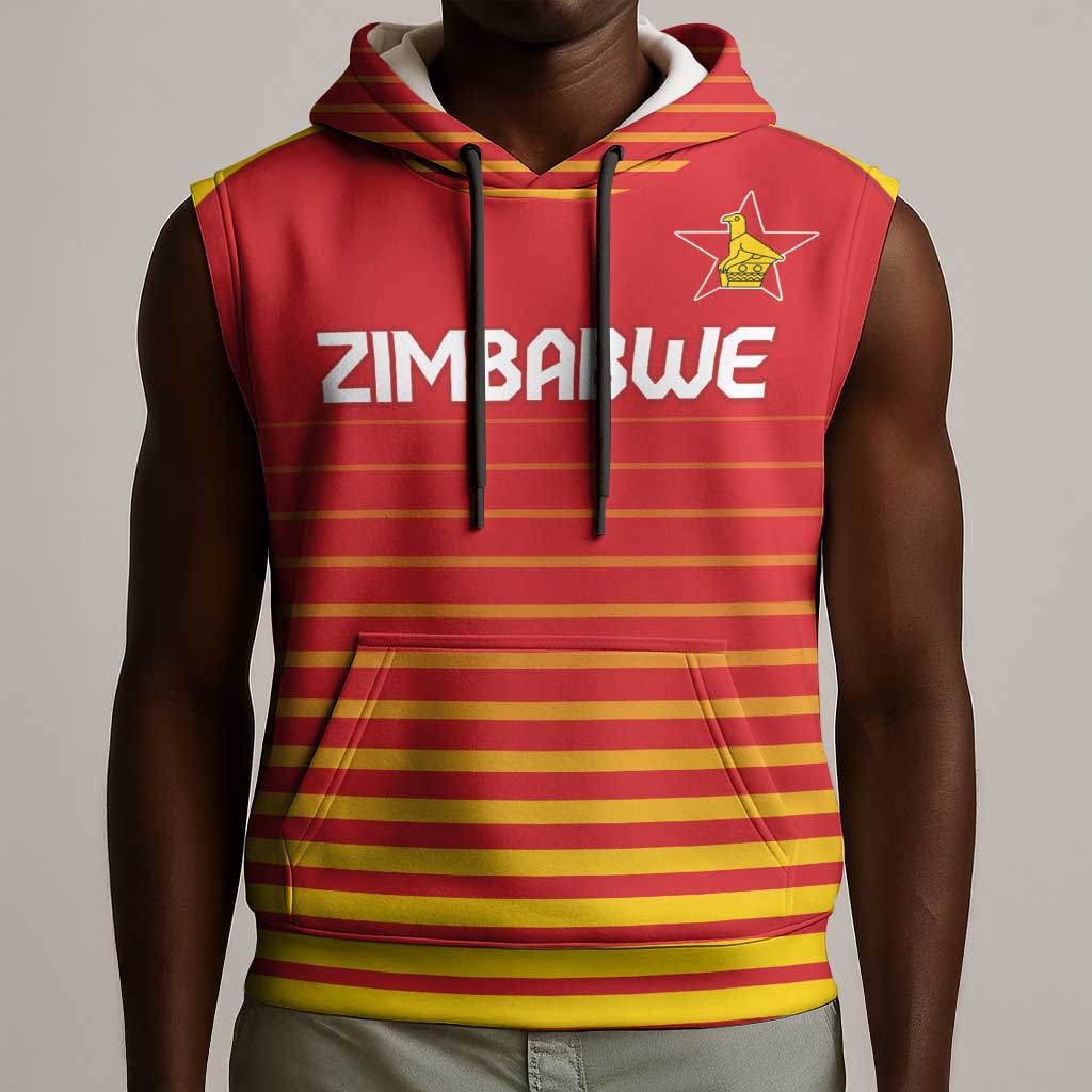 Custom Zimbabwe Cricket Sleeveless Hoodie Come On Chevrons - African Pride