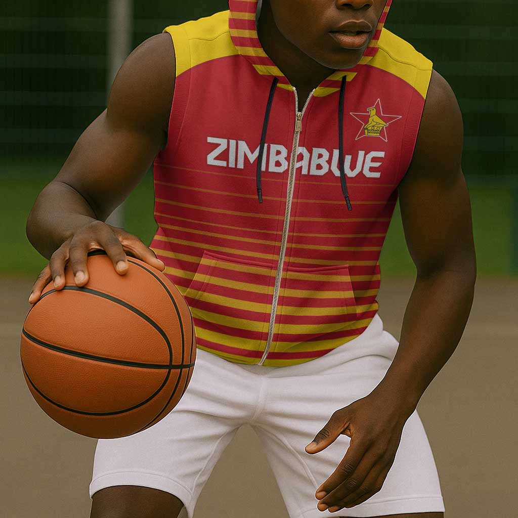 Custom Zimbabwe Cricket Sleeveless Zip Hoodie Come On Chevrons - African Pride