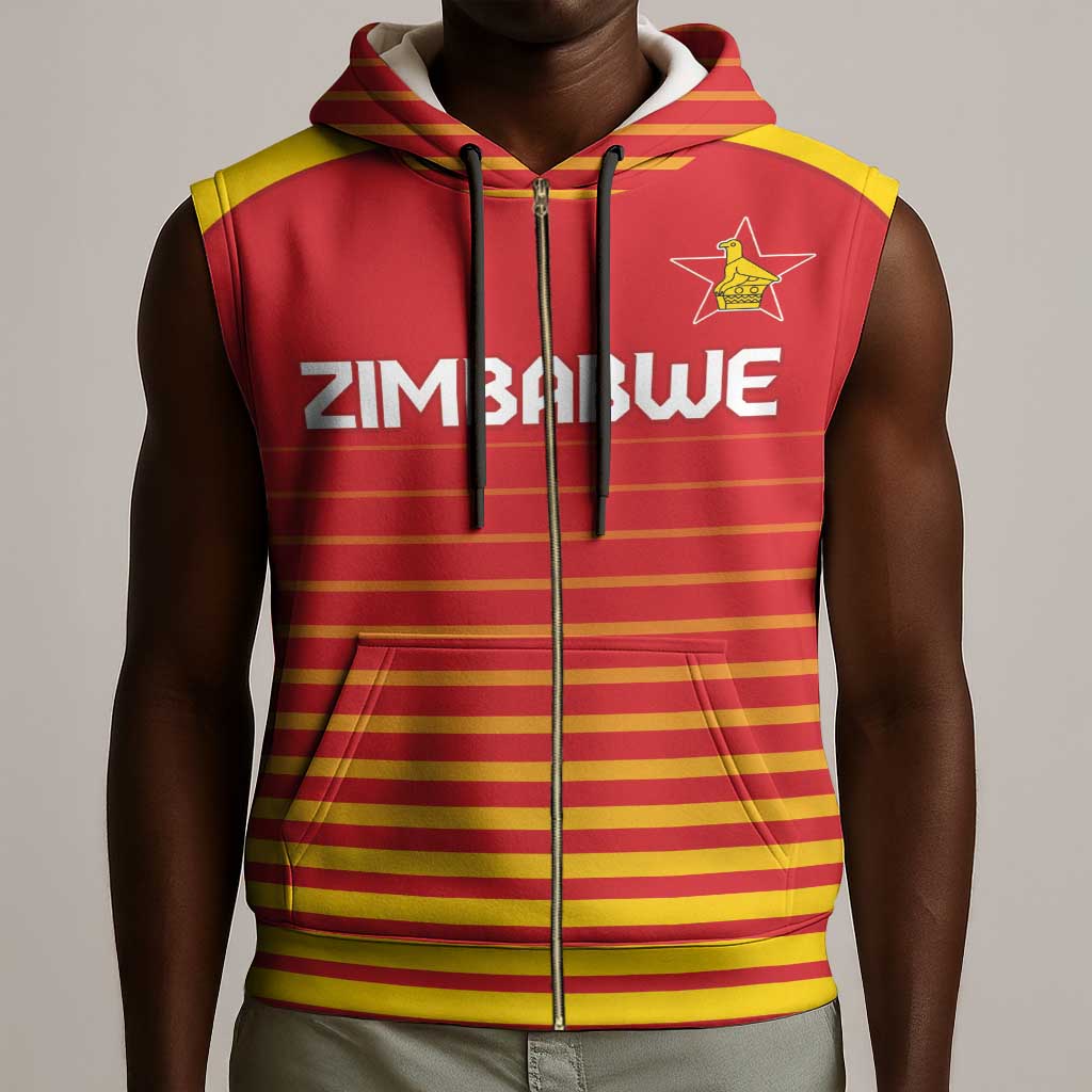 Custom Zimbabwe Cricket Sleeveless Zip Hoodie Come On Chevrons - African Pride