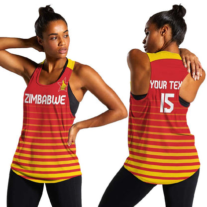 Custom Zimbabwe Cricket Women Racerback Tank Come On Chevrons - African Pride