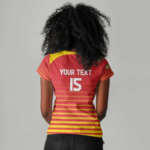Custom Zimbabwe Cricket Women V-Neck T-Shirt Come On Chevrons - African Pride