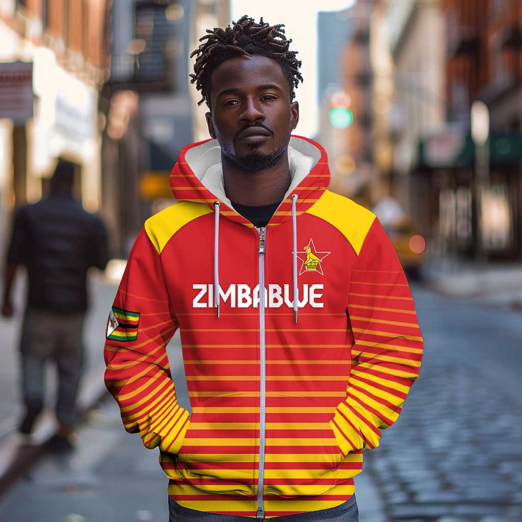 Custom Zimbabwe Cricket Zip Hoodie Come On Chevrons - African Pride