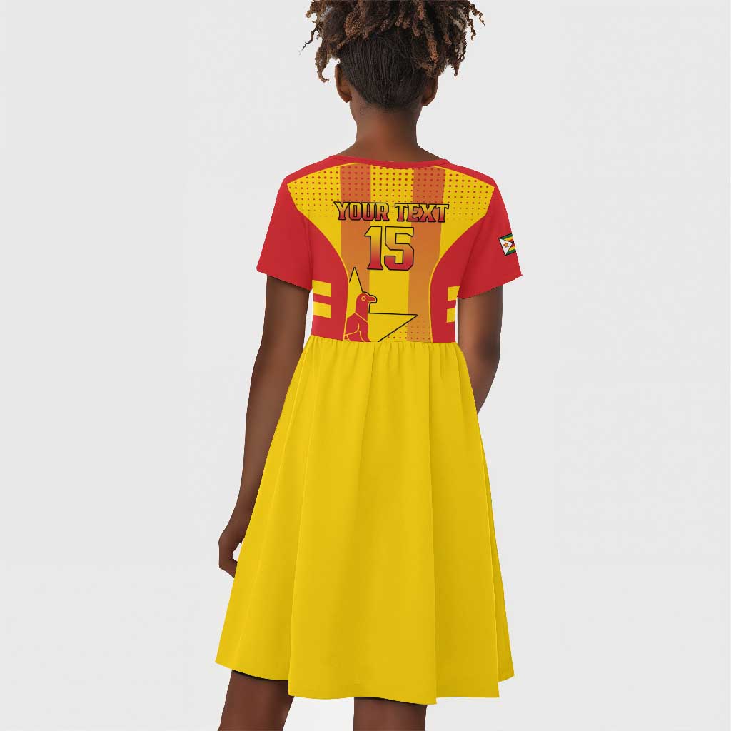 Custom Zimbabwe Cricket Kid Short Sleeve Dress Sporty Style - African Pride