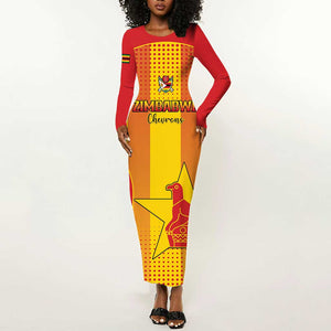 Custom Zimbabwe Cricket Long Sleeve Bodycon Dress Sporty Style - African Pride