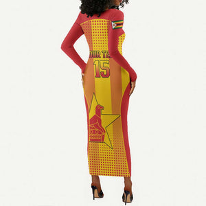 Custom Zimbabwe Cricket Long Sleeve Bodycon Dress Sporty Style - African Pride