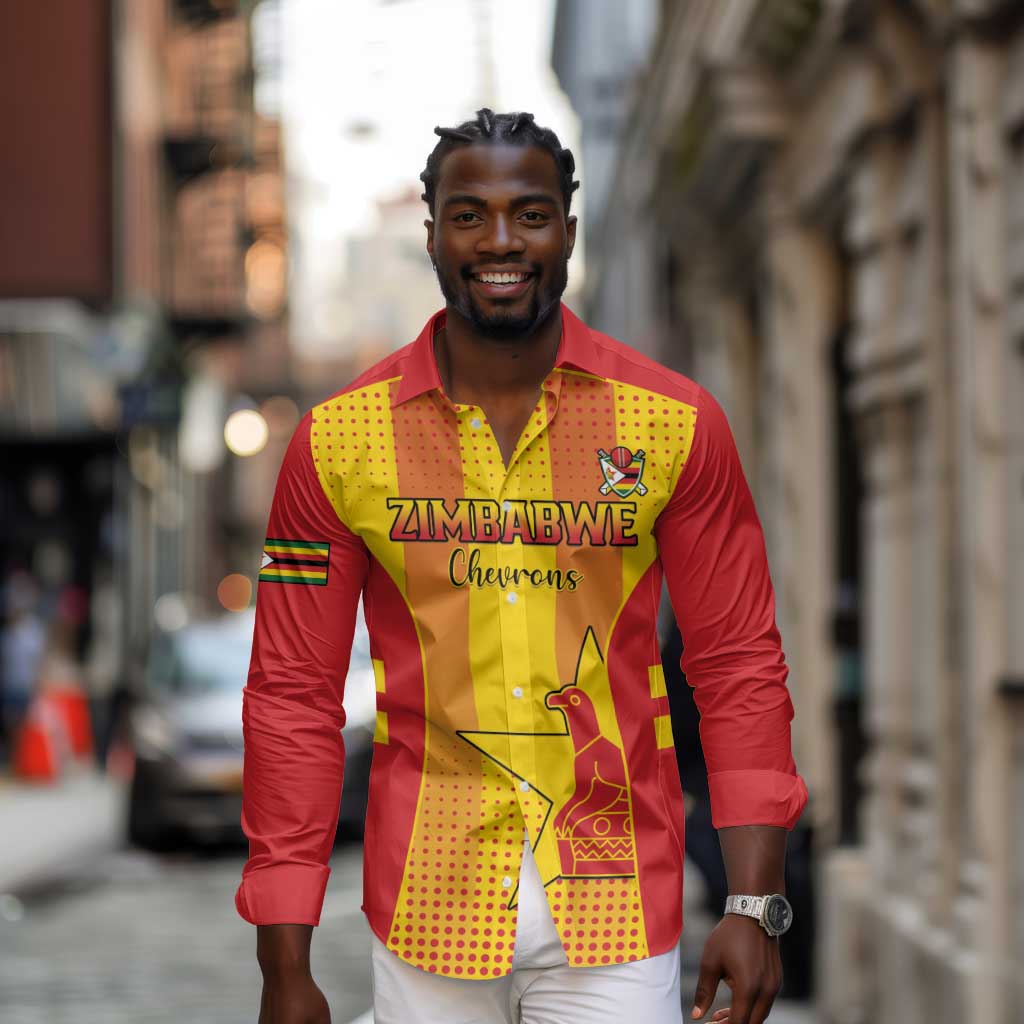 Custom Zimbabwe Cricket Long Sleeve Button Shirt Sporty Style - African Pride