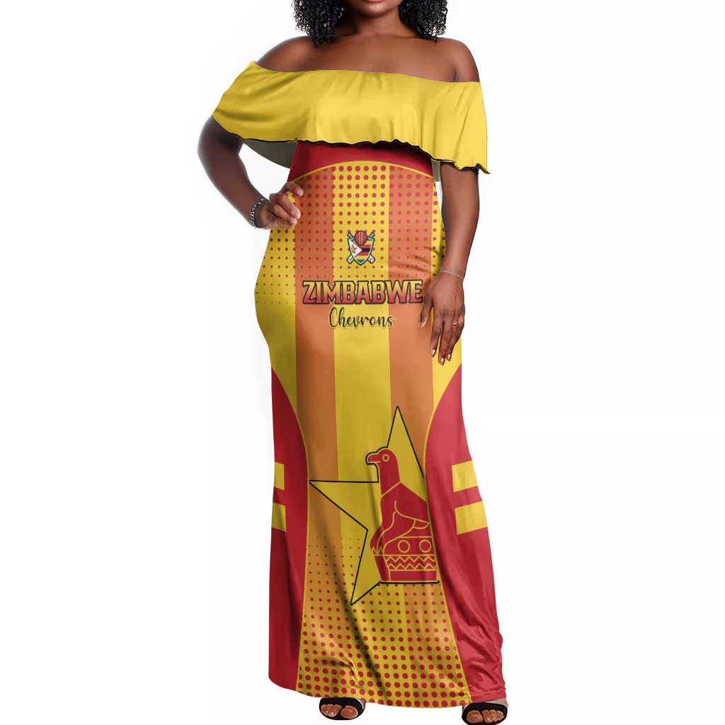 Custom Zimbabwe Cricket Off Shoulder Maxi Dress Sporty Style - African Pride