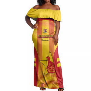 Custom Zimbabwe Cricket Off Shoulder Maxi Dress Sporty Style - African Pride