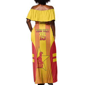 Custom Zimbabwe Cricket Off Shoulder Maxi Dress Sporty Style - African Pride