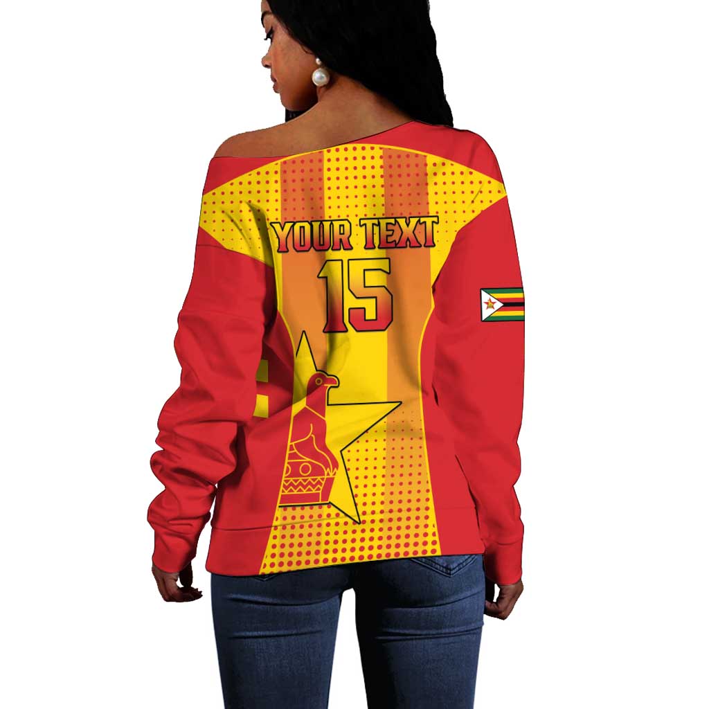 Custom Zimbabwe Cricket Off Shoulder Sweater Sporty Style - African Pride