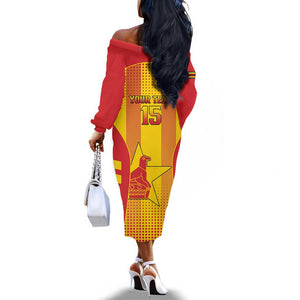 Custom Zimbabwe Cricket Off The Shoulder Long Sleeve Dress Sporty Style - African Pride