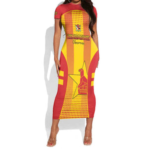 Custom Zimbabwe Cricket Short Sleeve Bodycon Dress Sporty Style - African Pride