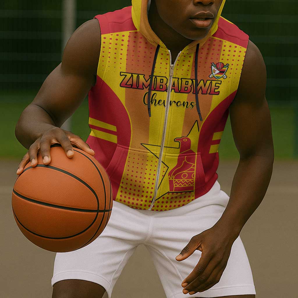 Custom Zimbabwe Cricket Sleeveless Zip Hoodie Sporty Style - African Pride